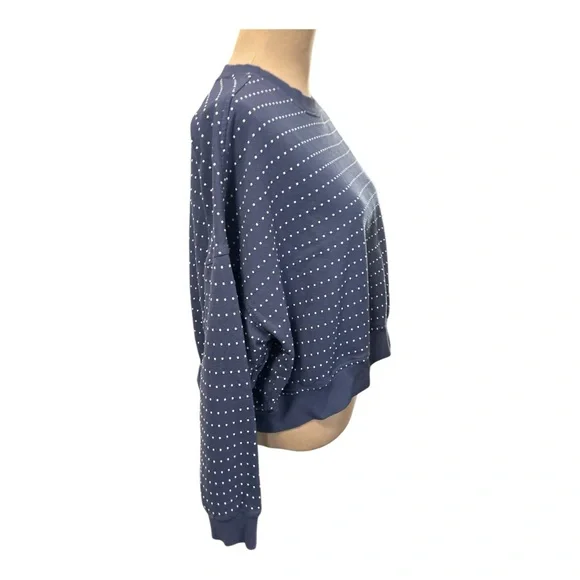 Aerie Take It Easy Crew Cropped Sweatshirt Sweater Embroidered Dots Blue Medium. - Picture 7 of 11